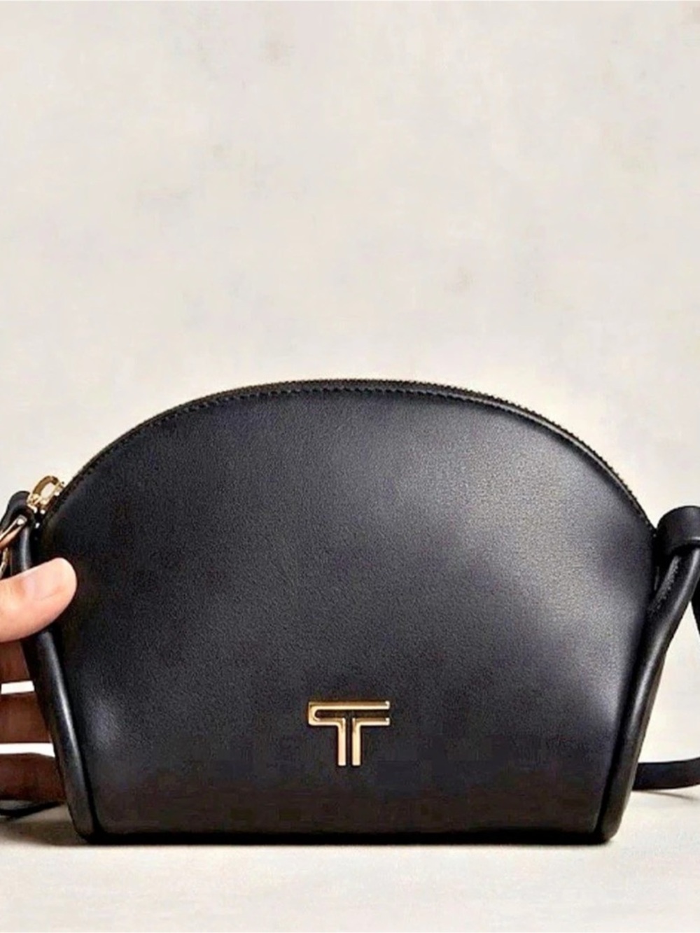 Tumi Authentic Black Leather Half-Moon mini Crossbody Bag with 2 shoulder straps